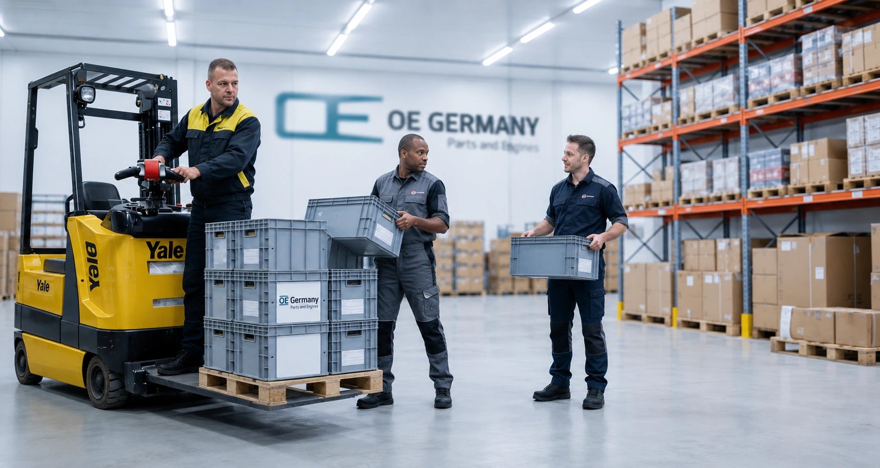 OE Germany warehouse operations · Mitarbeiter in der Lagerhalle